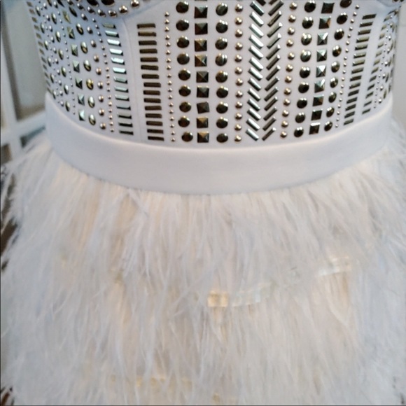 ARK & CO White Ostrich Feathers Studded Dress NWT - Picture 12 of 16